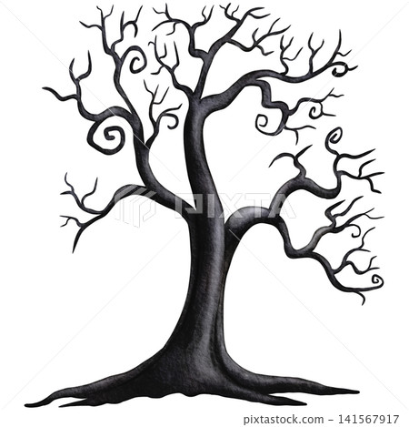 Watercolor Halloween Spooky Bare Tree Clipart Illustration for Haunted Forest Decor, Halloween Night Invitation, Scrapbooking, Sticker Design, and Crafts 141567917