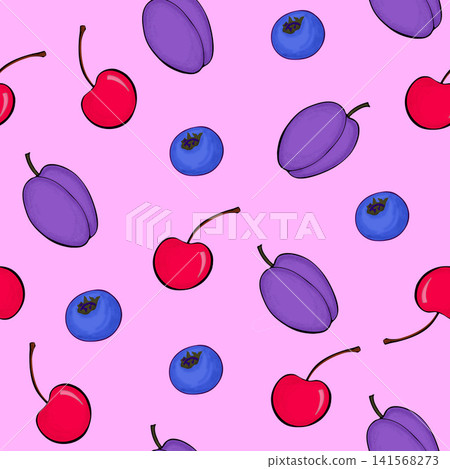 Cute Hand Drawn Fresh Fruits Seamless Pattern on Pink Background. Colorful Dessert Illustration for Wrapping Paper, Fabric and Textile Design Cute Hand Drawn Fresh Fruits Seamless Pattern on Pink Background. Colorful Dessert Illustration for Wrapping Paper, Fabric and Textile Design 141568273
