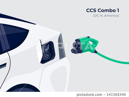 CCS Combo 1 standard charging connector plug and socket. CCS Combo 1 standard charging connector plug and socket. 141568340