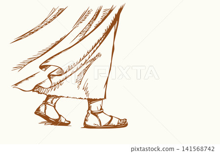 Vector drawing. A feet walking on the ground Vector drawing. A feet walking on the ground 141568742