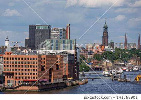 Hamburg city and the elbe river in Germany Hamburg city and the elbe river in Germany 141568901