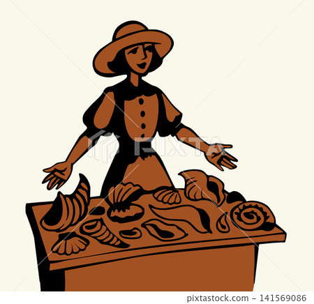 Vector illustration of a girl selling shells. Vector illustration of a girl selling shells. 141569086