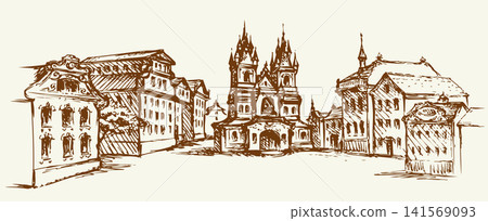 Old city street. Vector drawing Old city street. Vector drawing 141569093