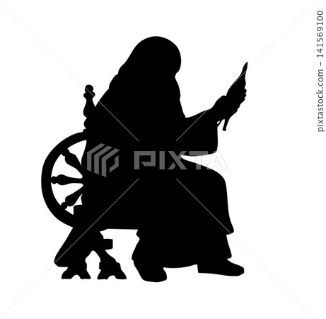 Vector drawing. Grandmother with a Spindle Vector drawing. Grandmother with a Spindle 141569100