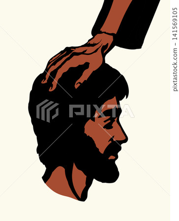 Prayer of blessing and laying on of hands. Vector drawing Prayer of blessing and laying on of hands. Vector drawing 141569105