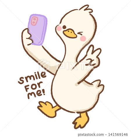 Cute Kawaii Long Neck Goose Taking a Selfie with Smartphone Smile for Me Positive Confidence Cute Pastel Clipart Illustration Cute Kawaii Long Neck Goose Taking a Selfie with Smartphone Smile for Me Positive Confidence Cute Pastel Clipart Illustration 141569146