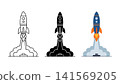 Rocket launch startup icon set outline silhouette and color vector isolated on white background 141569205