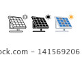 Solar panel renewable energy icon set outline silhouette and color vector isolated on white background 141569206