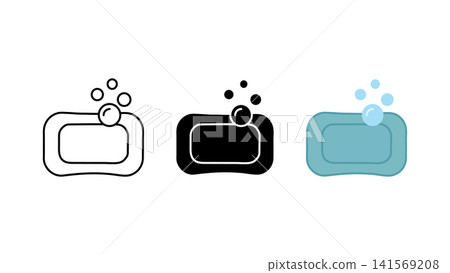 Soap bar hygiene icon set outline silhouette and color vector isolated on white background Soap bar hygiene icon set outline silhouette and color vector isolated on white background 141569208