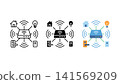 Smart home wifi router network icon set outline silhouette and color vector isolated on white background 141569209