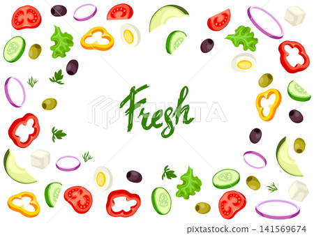 Background with vegetables. Fresh products for Greek salad. Mediterranean diet. Background with vegetables. Fresh products for Greek salad. Mediterranean diet. 141569674