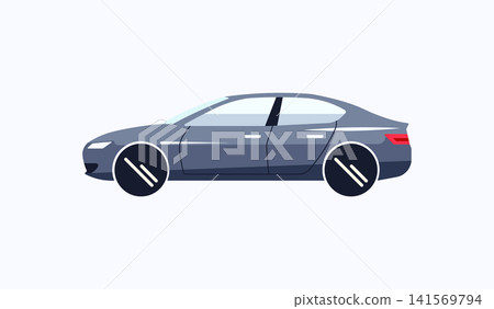 Minimalist flat illustration of a modern gray sedan car in profile view Minimalist flat illustration of a modern gray sedan car in profile view 141569794