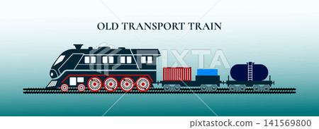 Flat vector illustration of a vintage steam train for rail transport Flat vector illustration of a vintage steam train for rail transport 141569800