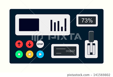 Digital industrial control panel interface with metrics and toggle switches Digital industrial control panel interface with metrics and toggle switches 141569802
