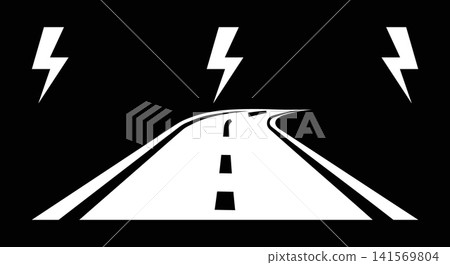Road path with lightning strikes weather concept illustration, lightning Road path with lightning strikes weather concept illustration, lightning 141569804
