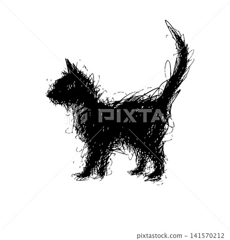 Cat with a black pen. Hand drawn. Not AI, vector illustration. Cat with a black pen. Hand drawn. Not AI, vector illustration. 141570212