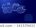 tanker truck for transportation of fuel from futuristic polygonal blue lines and glowing stars for banner, poster, greeting card 141570431