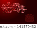 tanker truck for transportation of fuel from futuristic polygonal red lines and glowing stars for banner, poster, greeting card 141570432