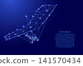 hang glider flying pilot from futuristic polygonal blue lines and glowing stars for banner, poster, greeting card 141570434