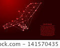 hang glider flying pilot from futuristic polygonal red lines and glowing stars for banner, poster, greeting card 141570435