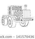 wheeled tractor from abstract futuristic polygonal black lines and dots 141570436
