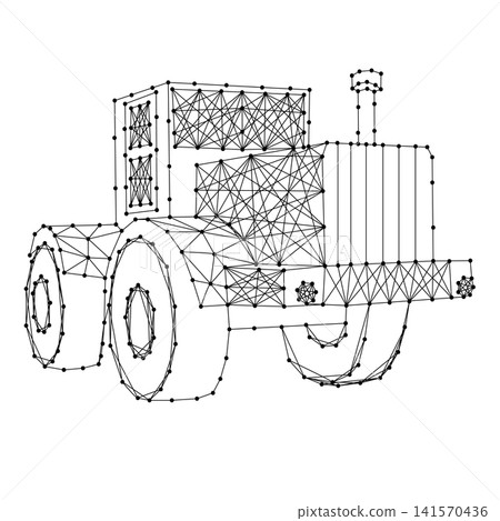 wheeled tractor from abstract futuristic polygonal black lines and dots wheeled tractor from abstract futuristic polygonal black lines and dots 141570436