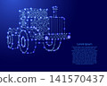 wheeled tractor from futuristic polygonal blue lines and glowing stars for banner, poster, greeting card 141570437
