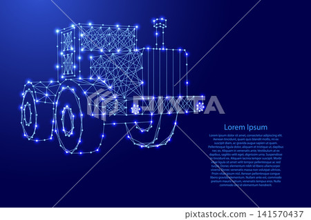 wheeled tractor from futuristic polygonal blue lines and glowing stars for banner, poster, greeting card wheeled tractor from futuristic polygonal blue lines and glowing stars for banner, poster, greeting card 141570437
