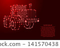 wheeled tractor from futuristic polygonal red lines and glowing stars for banner, poster, greeting card 141570438