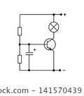 electrical circuit of radio components from black lines and dots 141570439