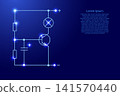 electrical circuit of radio components from blue lines and glowing stars 141570440