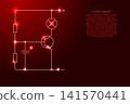 electrical circuit of radio components from red lines and glowing stars 141570441