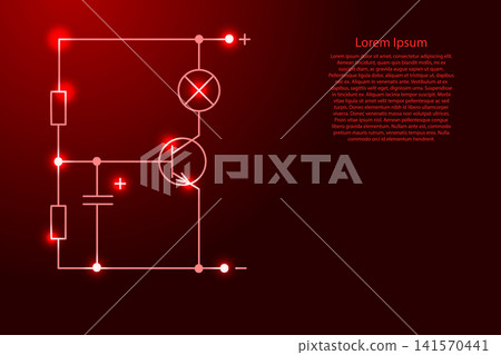 electrical circuit of radio components from red lines and glowing stars electrical circuit of radio components from red lines and glowing stars 141570441