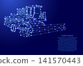 combine harvester from futuristic polygonal blue lines and glowing stars for banner, poster, greeting card 141570443