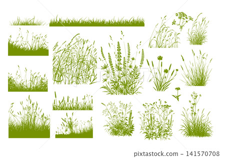 Grass Silhouette . Set Hand drawn. Not AI, vector illustration. Grass Silhouette . Set Hand drawn. Not AI, vector illustration. 141570708