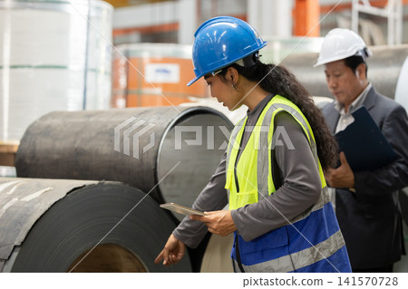 Team of quality control inspector working in observing heavy industry factory. Team of quality control inspector working in observing heavy industry factory. 141570728