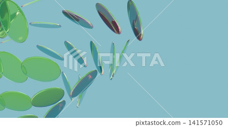 Abstract Floating Glass Capsules 3D Render on Soft Cyan Background Composition Abstract Floating Glass Capsules 3D Render on Soft Cyan Background Composition 141571050