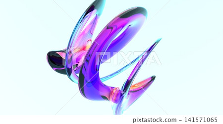 Abstract Transparent Glass Swirl 3D Render on Clean Modern Blue Background 141571065