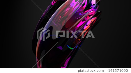 Abstract Glossy Glass Liquid Form 3D Render on Dark Premium Background Design 141571090