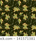 Watercolor Grapes vine seamless pattern hand painted. Green leaves repeat ornament isolated on dark background. For kitchen textile, wine packaging design, print for curtains, apron and napkins 141571381