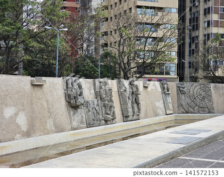 Cordoba, Argentina - April 11, 2026: Restored Bas-Reliefs at Plaza Espana Cordoba, Argentina - April 11, 2026: Restored Bas-Reliefs at Plaza Espana 141572153