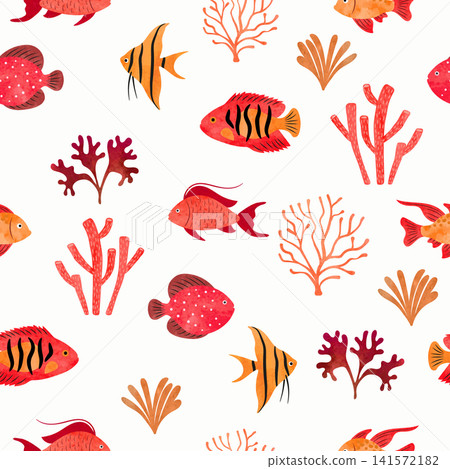 Seamless tropical sea fish pattern. Underwater watercolor vector illustration Seamless tropical sea fish pattern. Underwater watercolor vector illustration 141572182