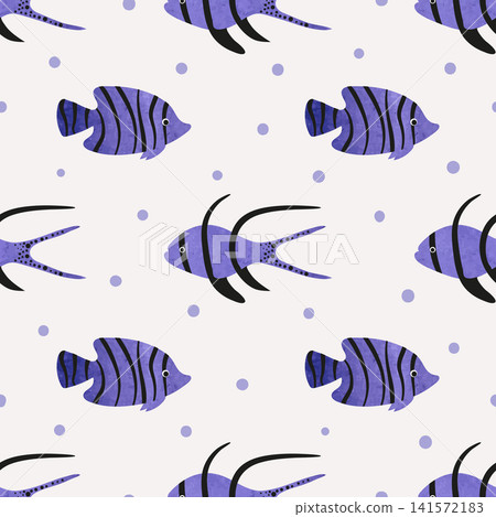 Seamless tropical fish pattern. Vector sea background with violet watercolor fish Seamless tropical fish pattern. Vector sea background with violet watercolor fish 141572183