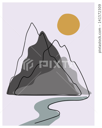 Mountain landscape wall art. Abstract minimalist poster with mountains Mountain landscape wall art. Abstract minimalist poster with mountains 141572309