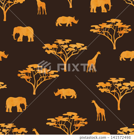 Seamless African safari pattern with watercolor silhouettes of wild animals Seamless African safari pattern with watercolor silhouettes of wild animals 141572498