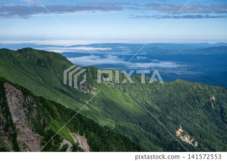 A panoramic view of Kamikawa Town from the summit of Mt. Kurodake in Hokkaido. A panoramic view of Kamikawa Town from the summit of Mt. Kurodake in Hokkaido. 141572553