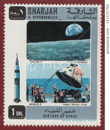 Sharjah and Dependencies - Circa 1970: Apollo 7 and Apollo 8 Space History Stamp Sharjah and Dependencies - Circa 1970: Apollo 7 and Apollo 8 Space History Stamp 141572764