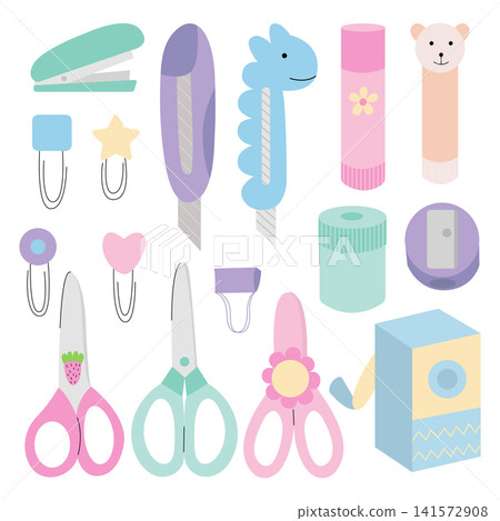 Cute kawaii stationery vector set Cute kawaii stationery vector set 141572908