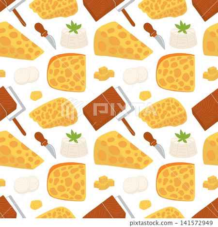 Cheese slices with cheese slicer seamless pattern Cheese slices with cheese slicer seamless pattern 141572949