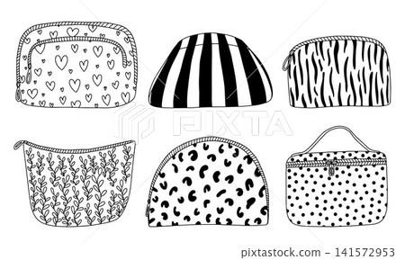 Hand drawn cosmetic bags vector set Hand drawn cosmetic bags vector set 141572953